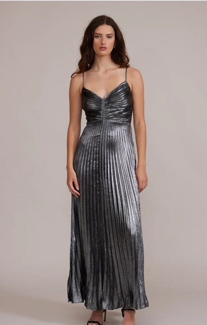 silver pleated maxi dress dash and dot