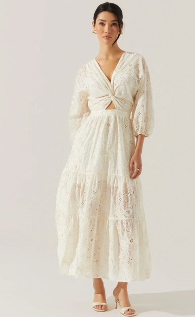 long white eyelet maxi dress ASTR the Label Women's Jesalyn Eyelet Cutout Maxi Dress - Cream