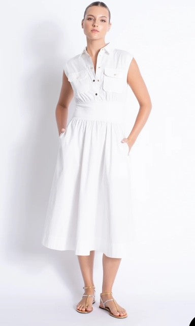 knee length dresses for ladies WHITE PUFF SLEEVE BUTTON-DOWN SHIRT DRESS WITH BELT – WOMEN'S A-LINE S –  Kelly Grace Brands