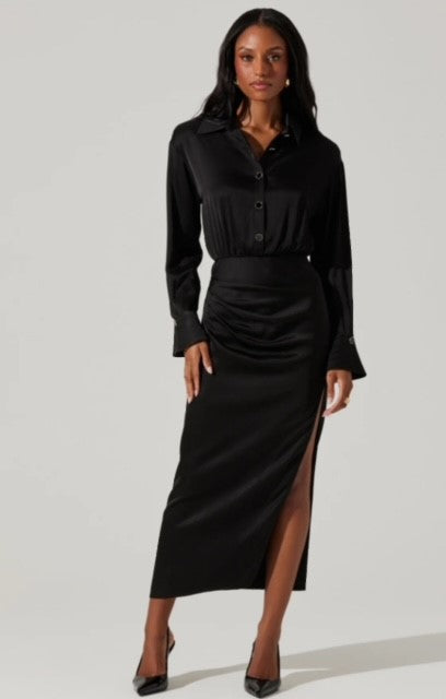 AS Black Satin Shirt Dress IF SO AS Black Satin Shirt Dress IF SO