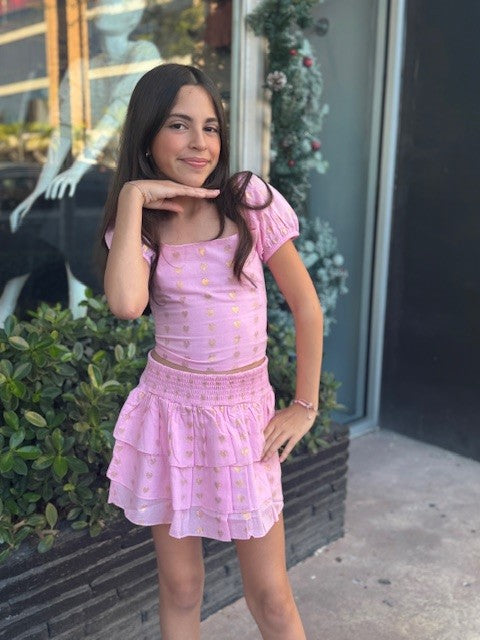 TH Pink Lurex Heart Tie Back Top