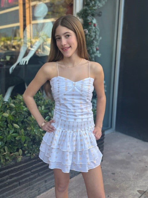 TH White Lurex Heart Print Top