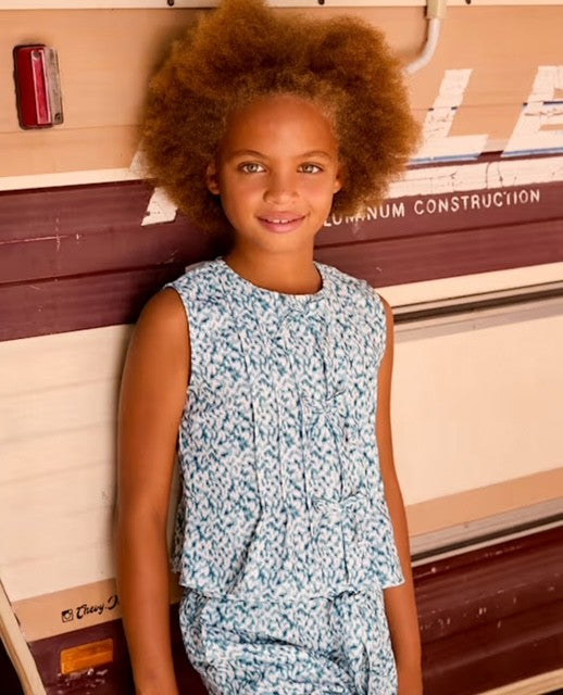 MAY Blue Print Bow Top