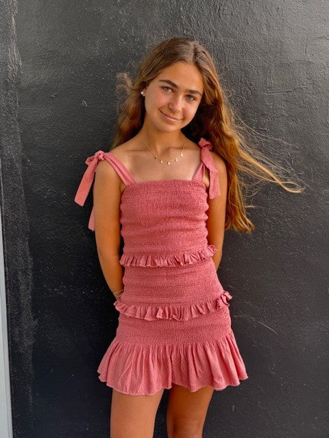 IS Pink Swiss Dot Smocked Dress