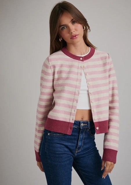 LL Pink Striped Cardigan