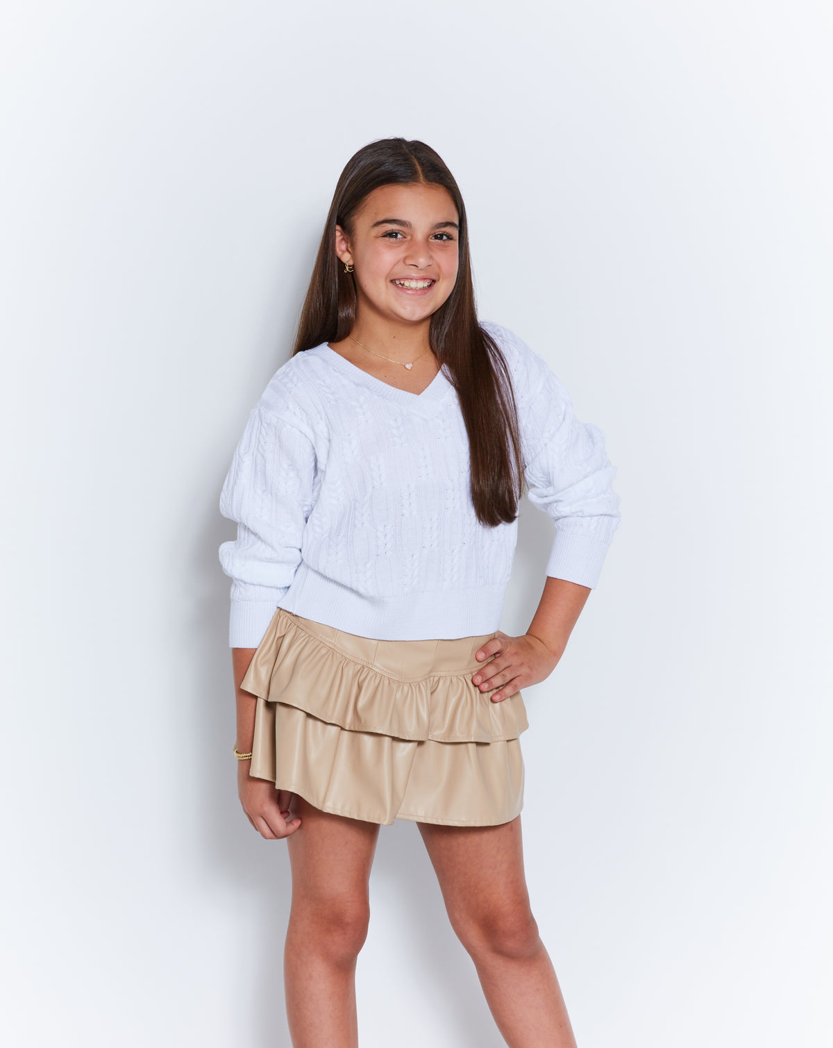 IS Beige Faux Leather Ruffle Skort