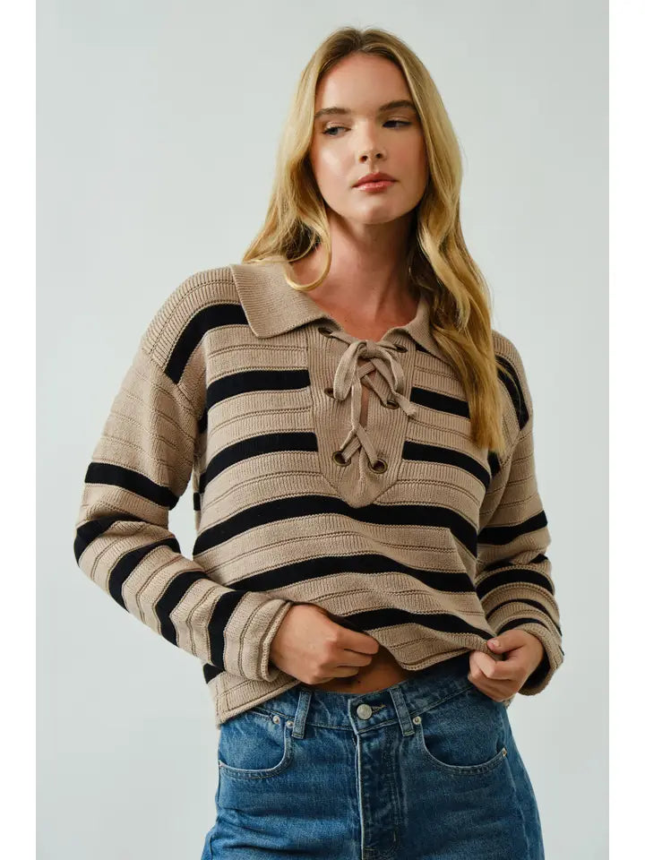 AA Beige Stripped Knit Top