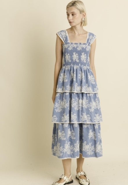 AU Blue Eyelet Tiered Dress