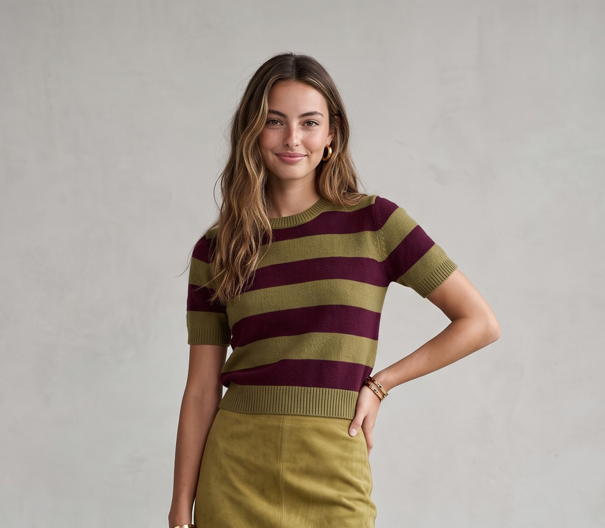 LP Plum/Green Stripe Knit Top