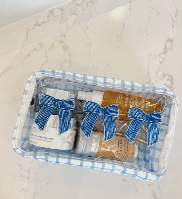 KC Blue 3 Bow Cosmetic Bag
