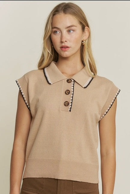 HE Beige Whipstitch Top