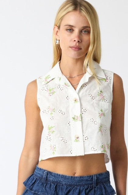 OL White Floral Eyelet Top