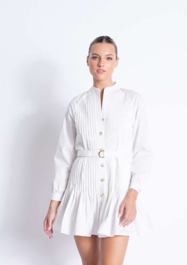 KG White Pleats Long Sleeve Dress