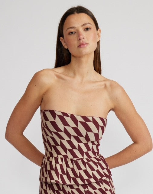 LP Wine Print Strapless Top