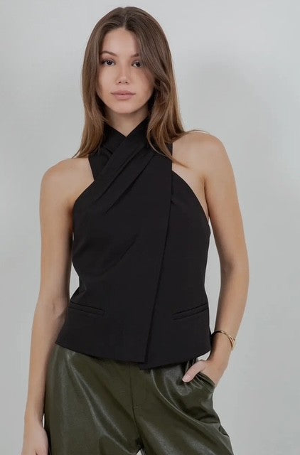 WC Black Halter Blazer Top