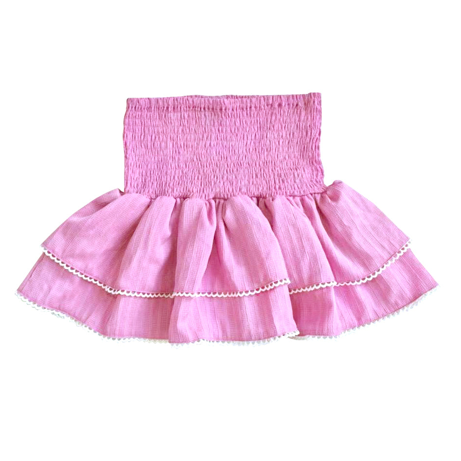 LO Pink Lace Trim Ruffle Skirt
