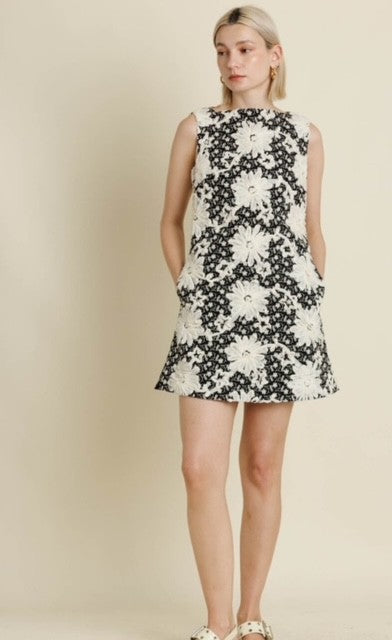 AU Black/White Embroidered Dress