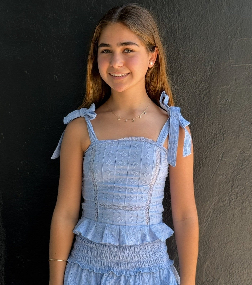 FBZ Blue Eyelet Tie Top