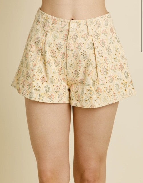 AU Vanilla Floral Eyelet Short