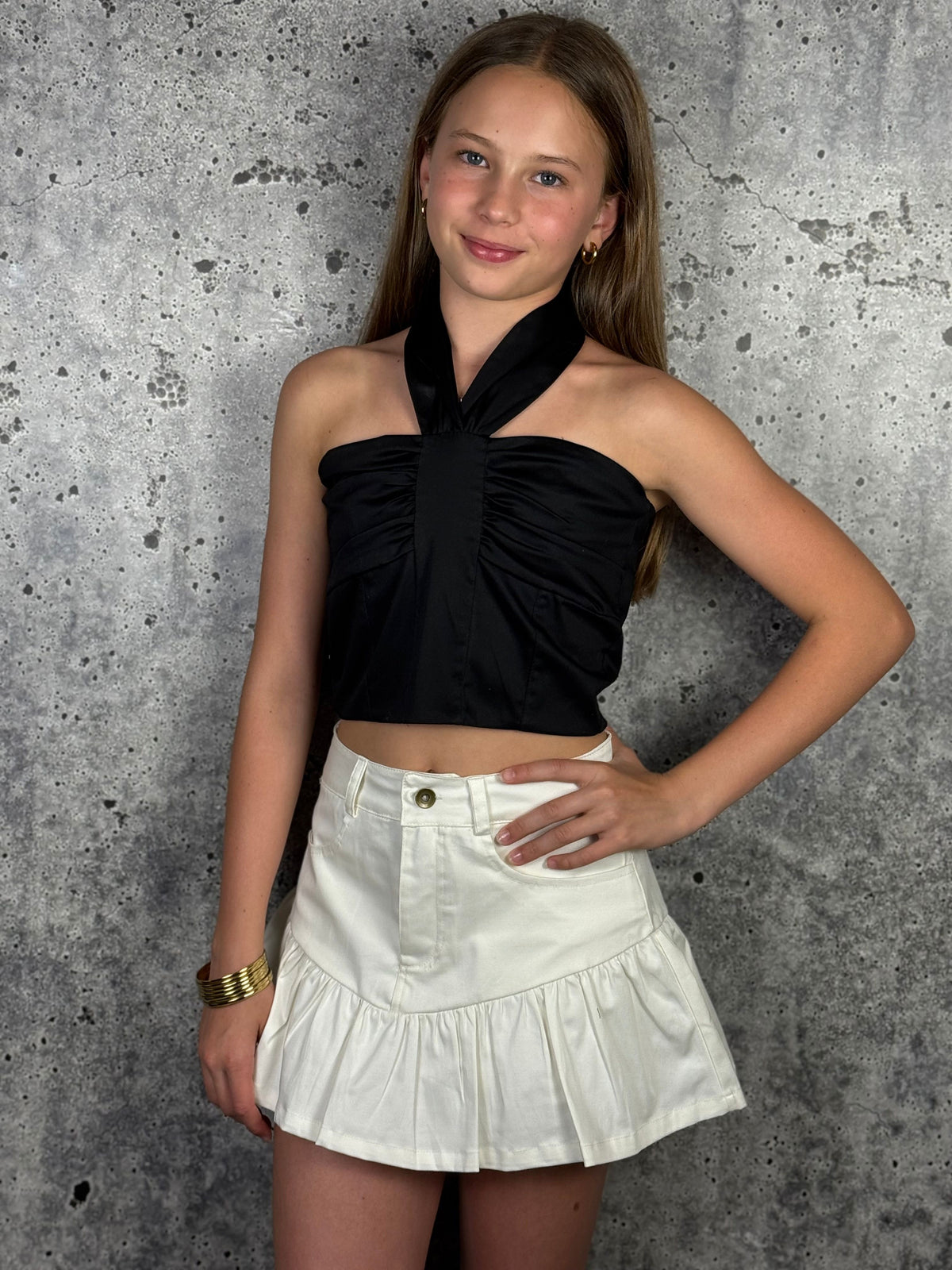 IS Black Halter Gathered Top