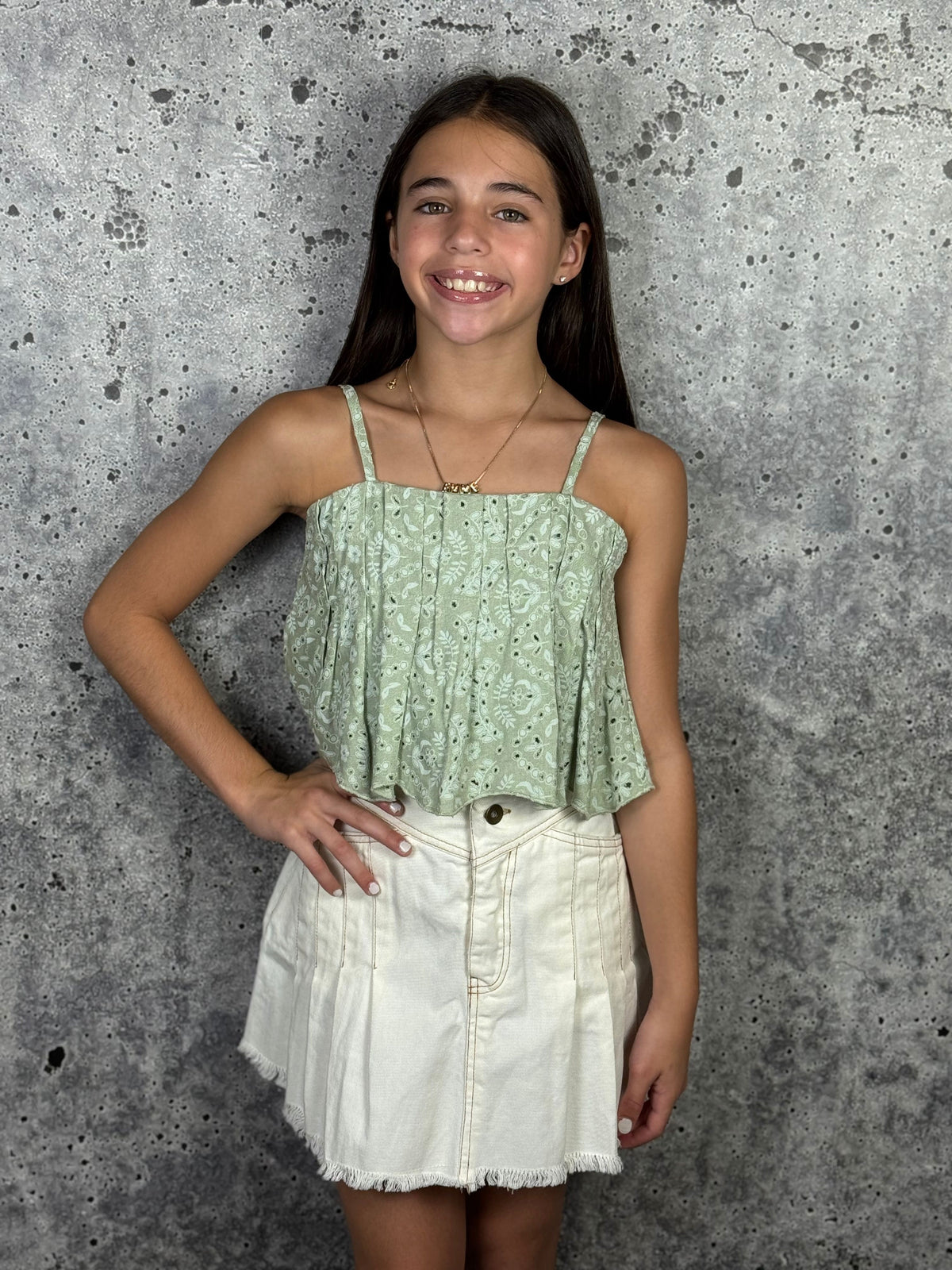 IS White Denim Pleated Skirt