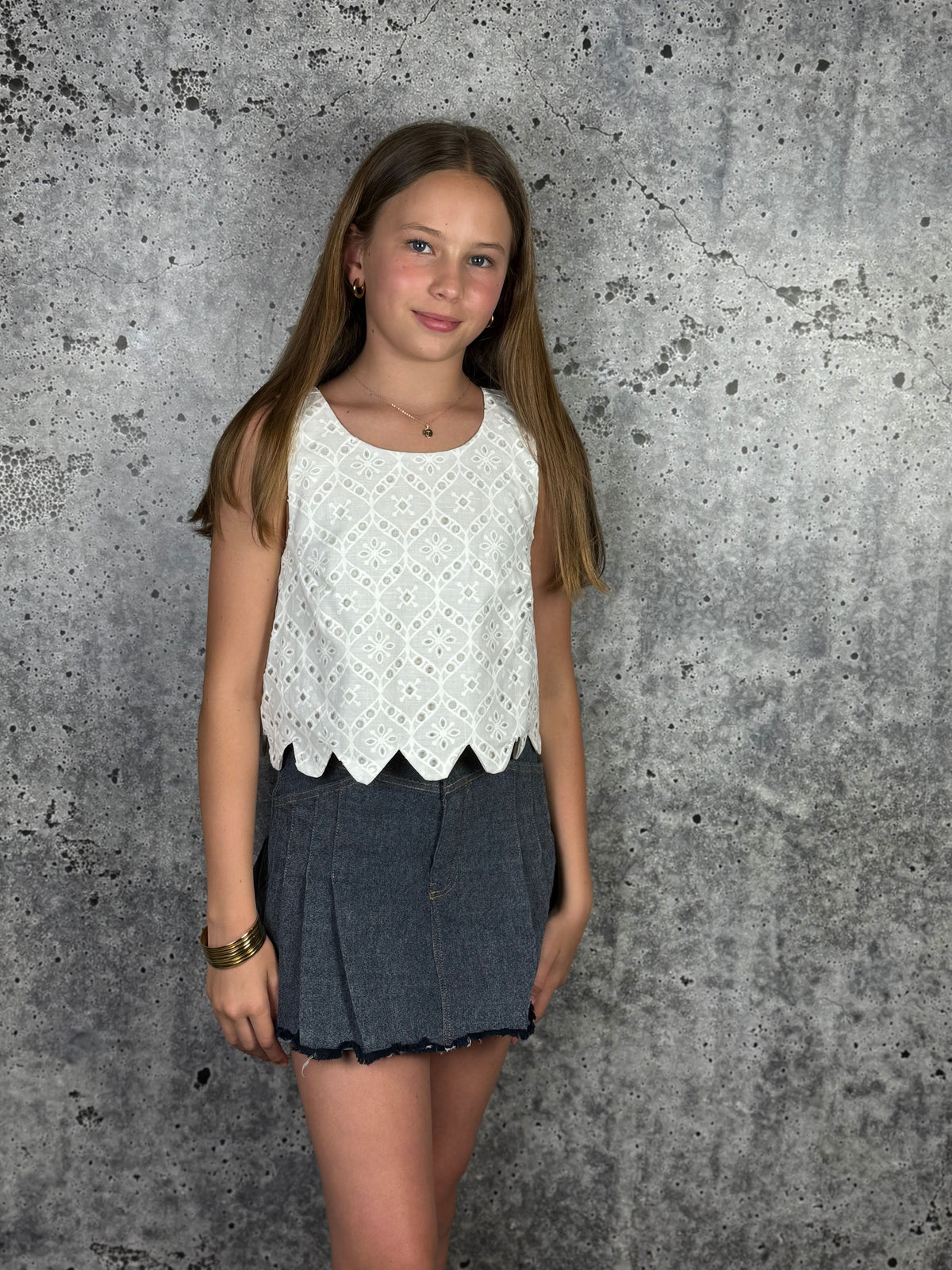 IS Beige 2 Tone Eyelet Top
