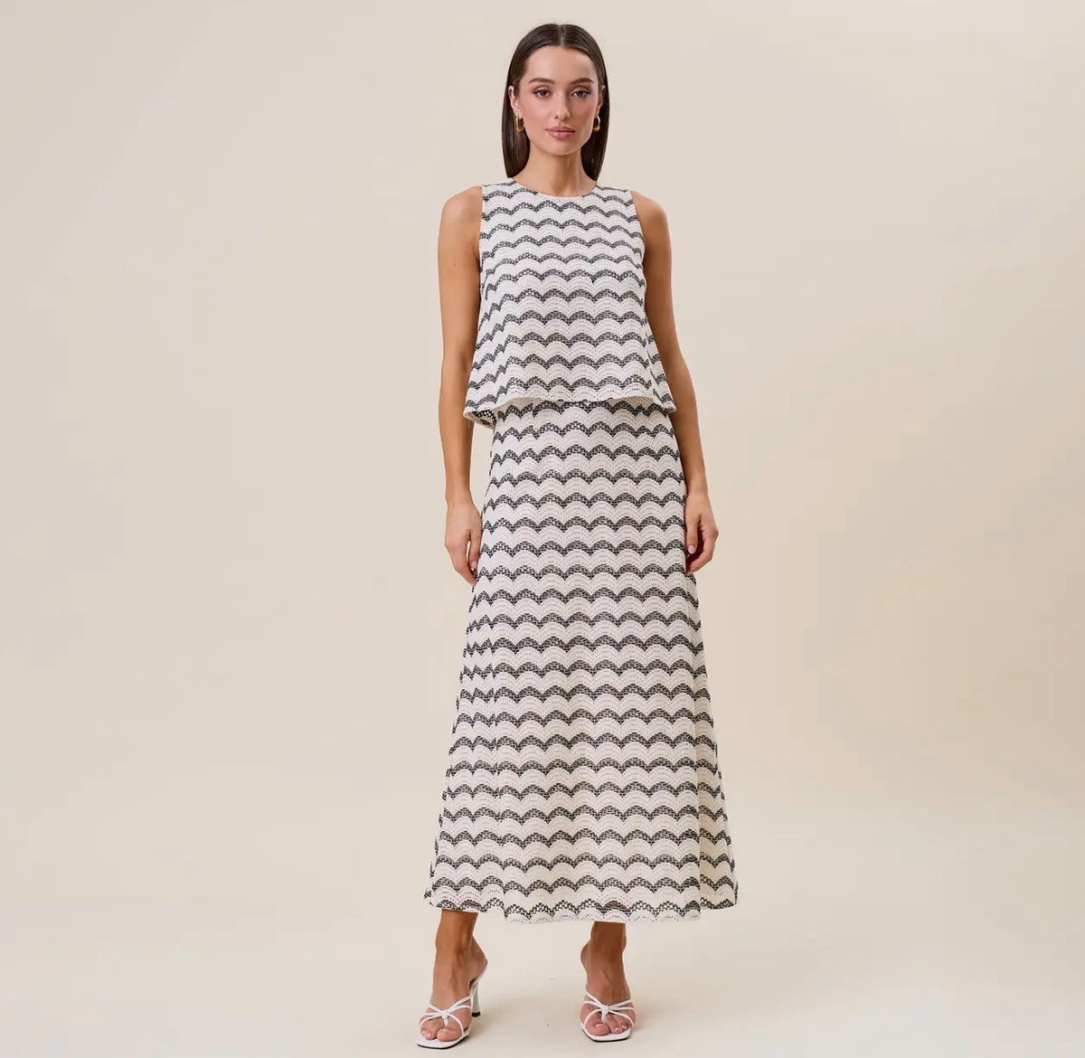 AB Blue and White Print Skirt and Top Set