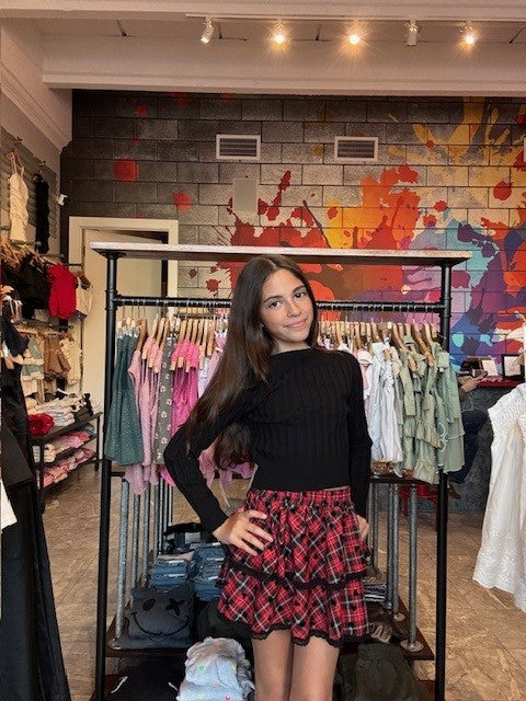 FBZ Red Plaid Heart Ruffle Skirt