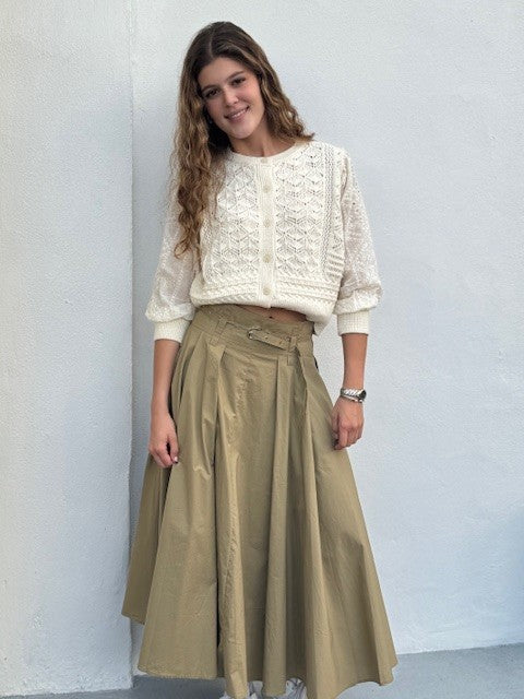 PI Khaki Pleated Midi Skirt