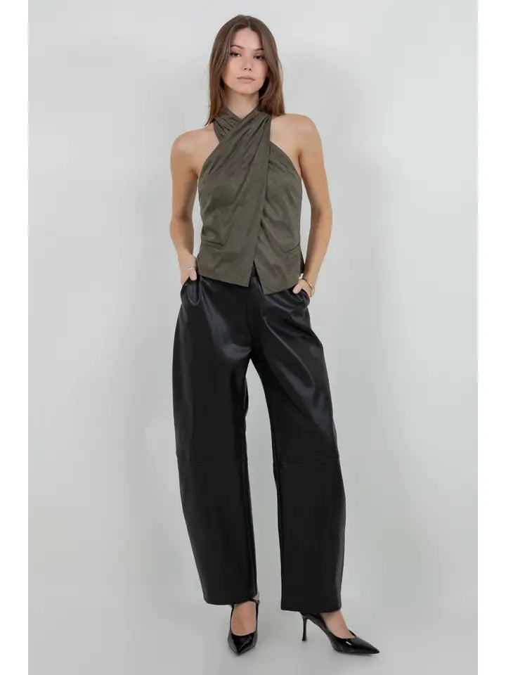 WC Olive Suede Halter Blazer Top