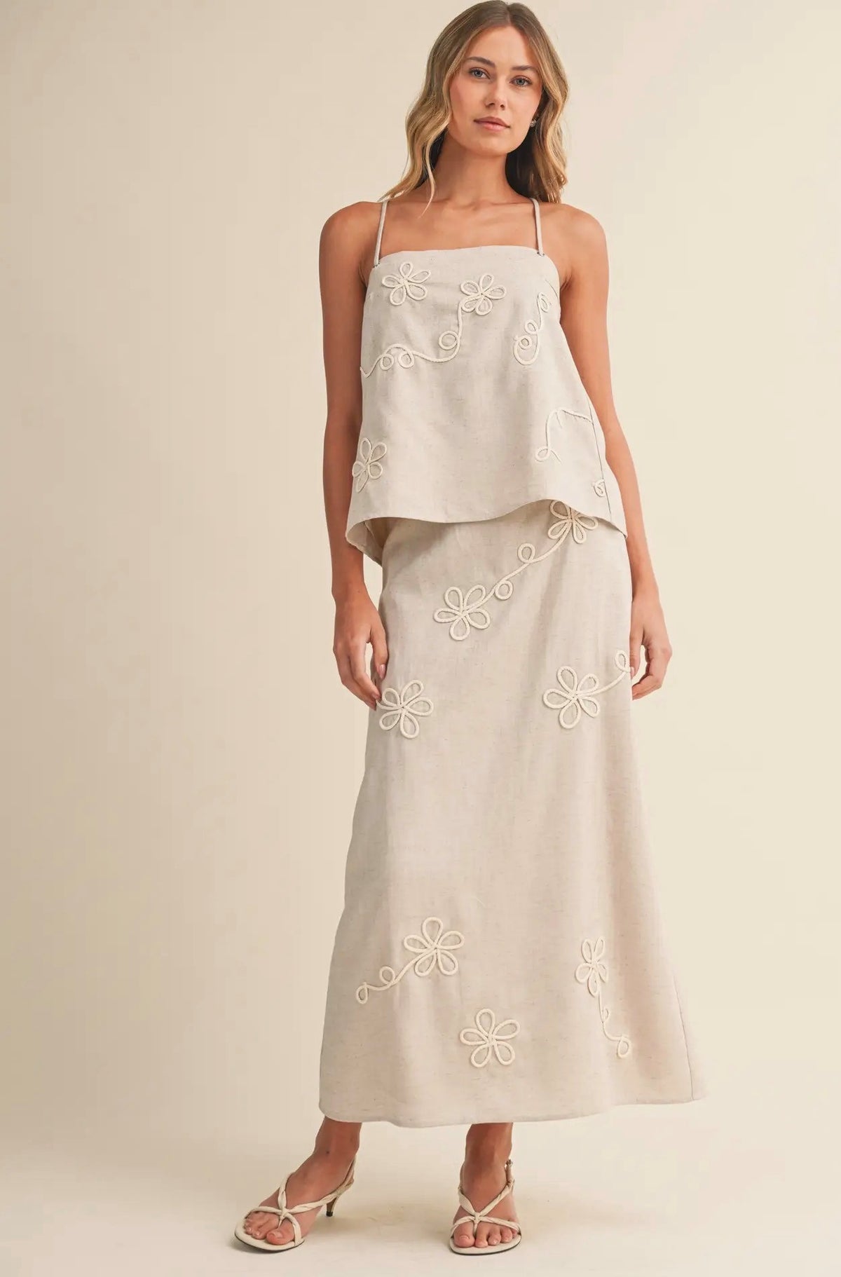 KL Beige Embroidered Skirt and Top Set