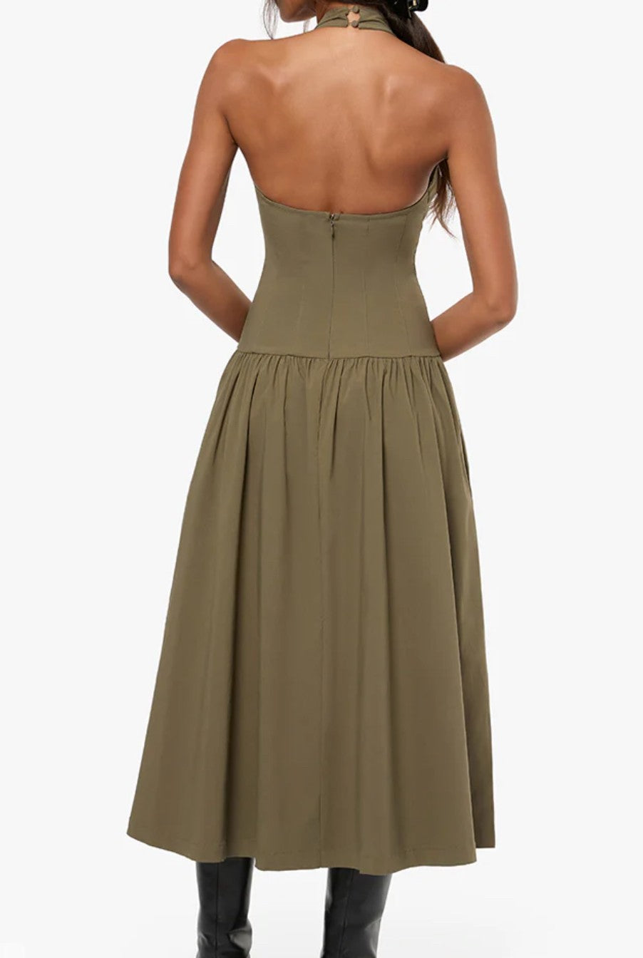 WWW Olive Halter Midi Dress L WWW Olive Halter Midi Dress L