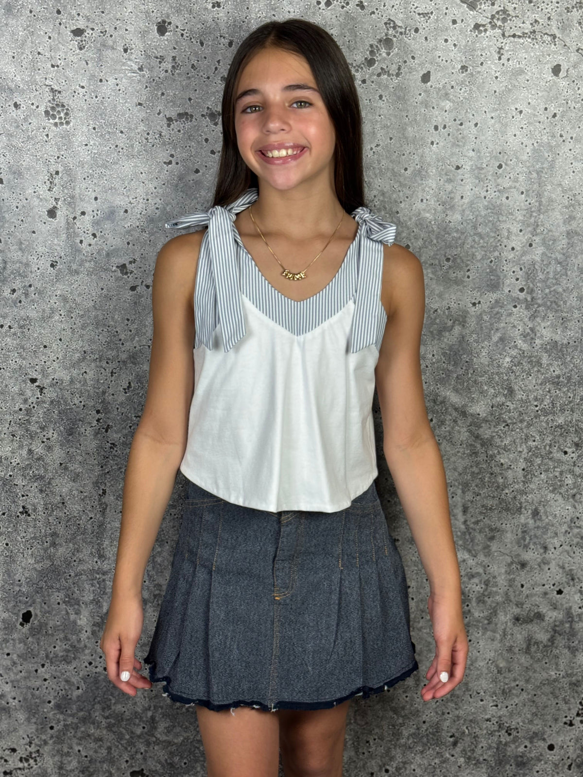IS Grey Tie Straps V neck Top