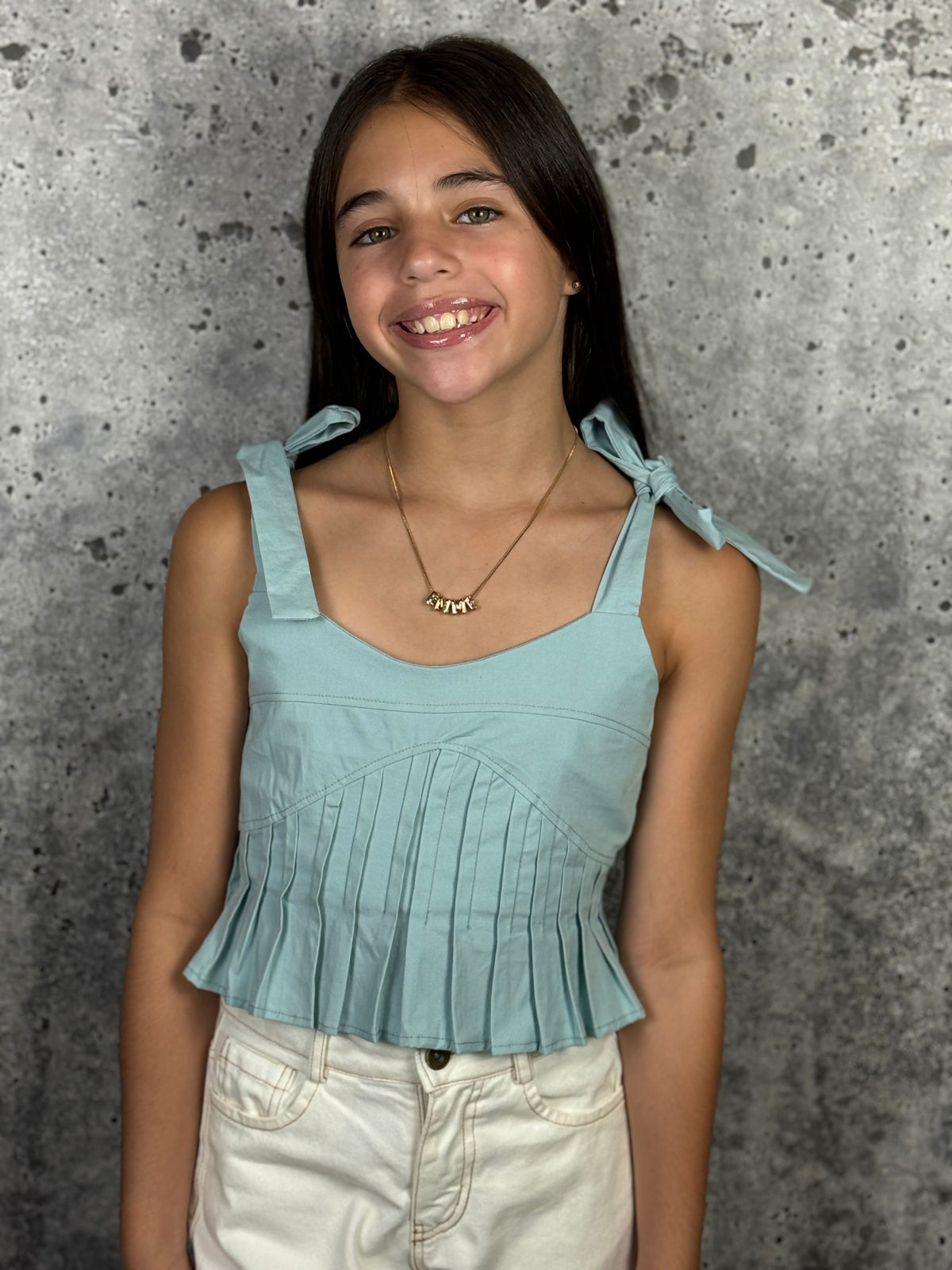 IS Green Pleated Tie Strap Top
