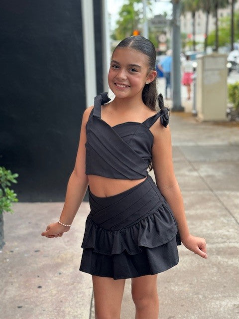 IS Black Draped Ruffle Skort