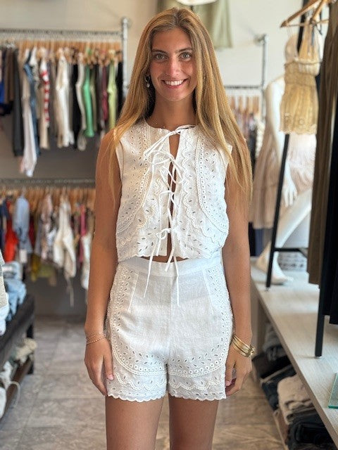 KG White Embroidered Tie Top