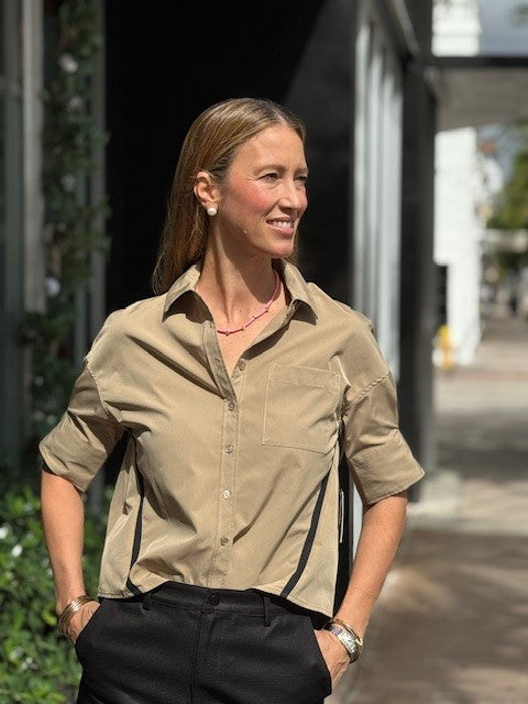 NZ Beige Top With Side Stripe