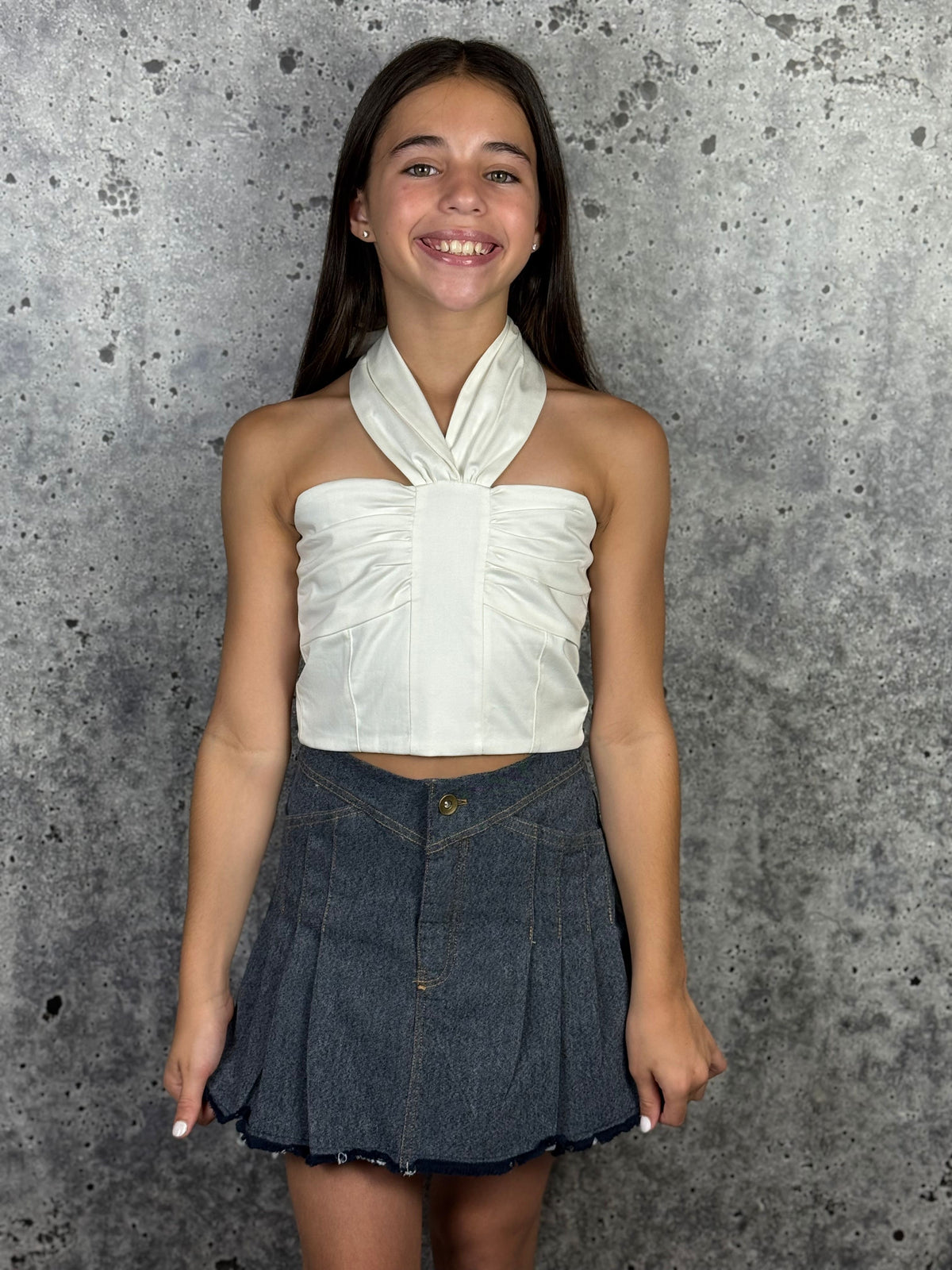 IS White Halter Gathered Top