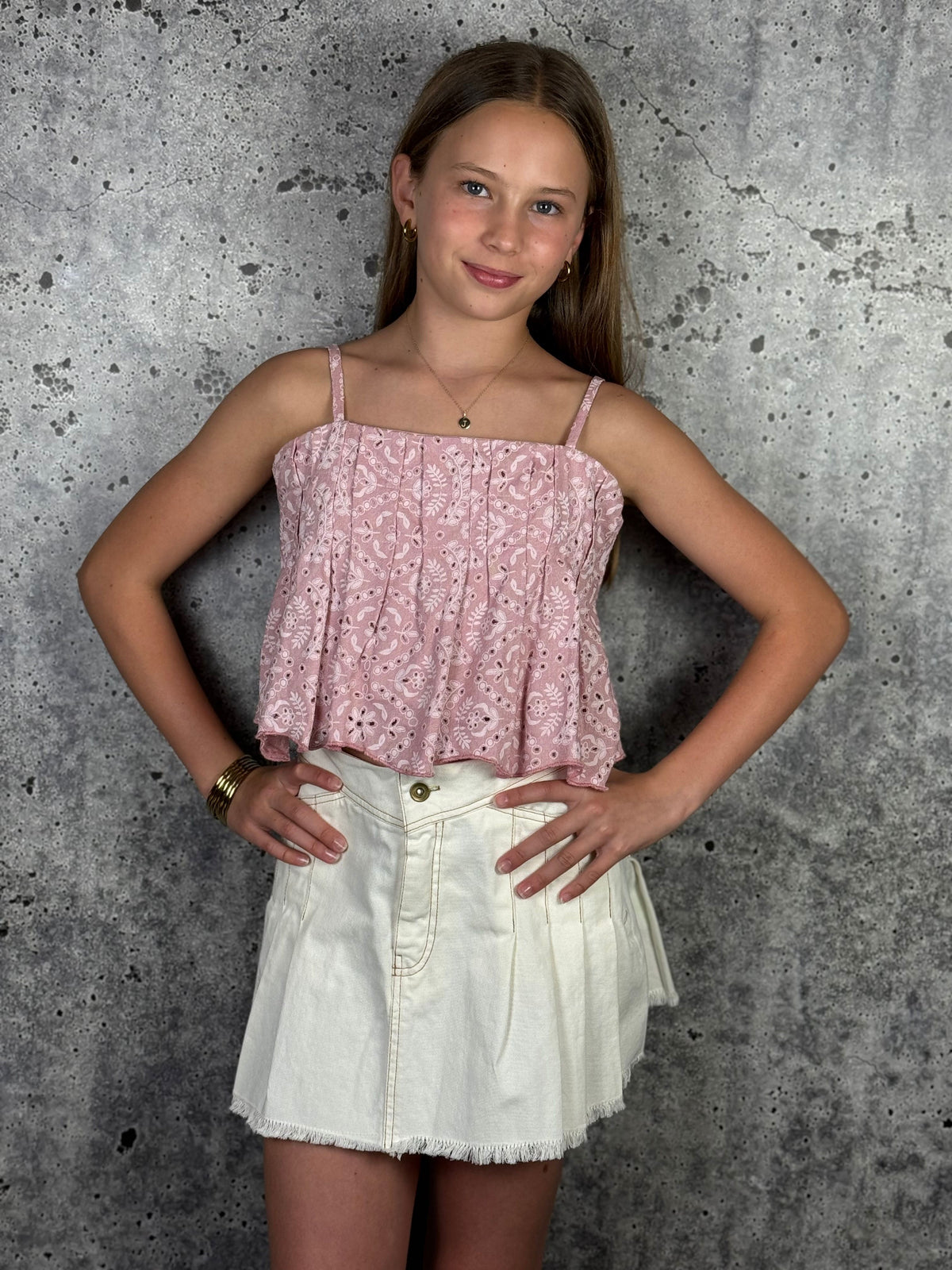 IS Pink Scallop Hem Top