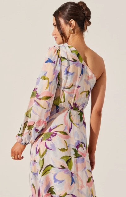 floral one shoulder maxi dress ASTR Sandersonia Dress Pink Floral / Large