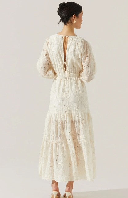 fitted lace wedding dress Frank & Eileen Grace Eyelet Midi Dress in White White / L main image 0