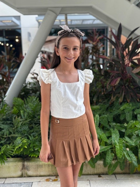 IS Brown Faux Leather Pleated Skirt