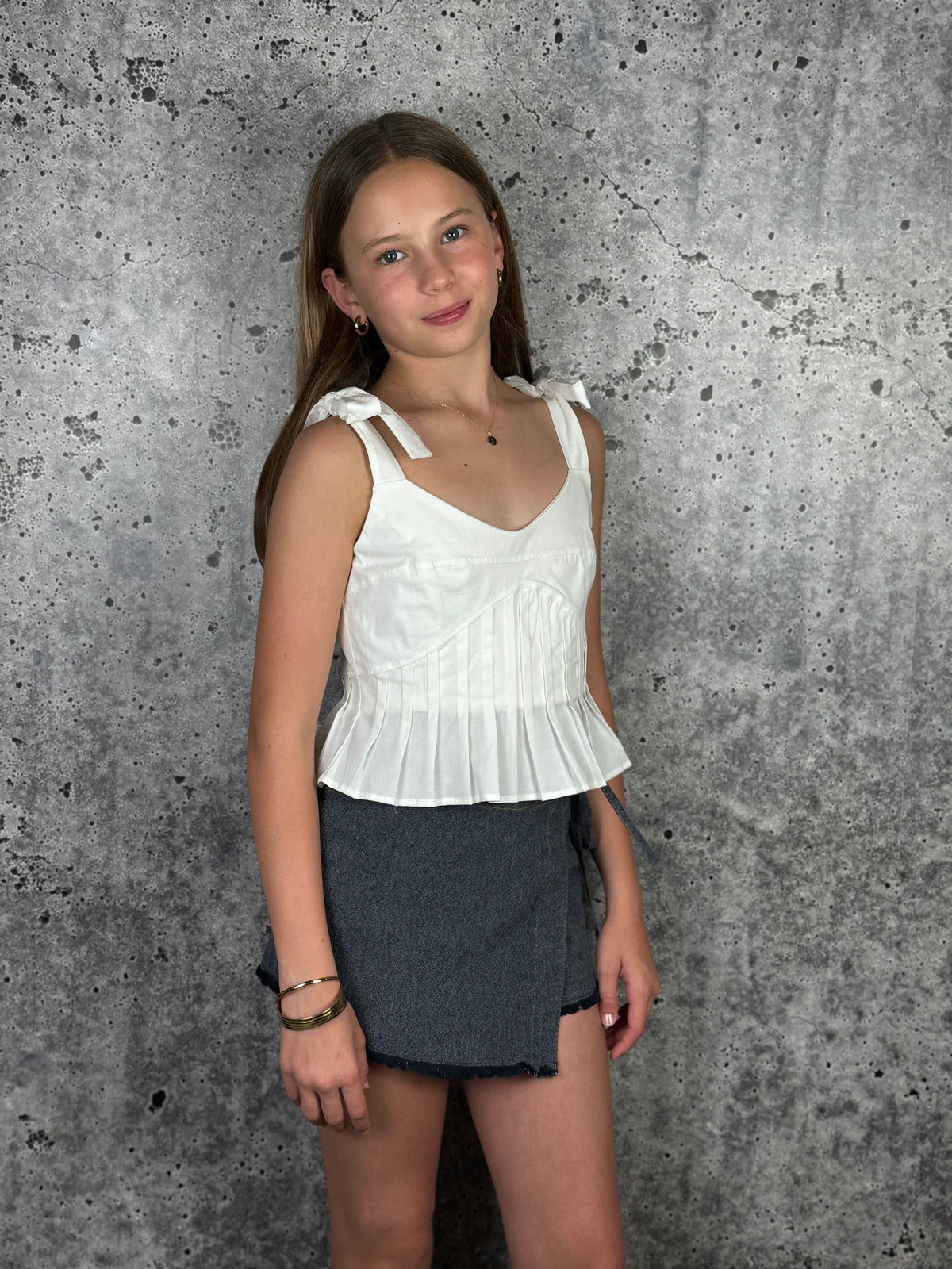 IS White Pleated Tie Strap Top