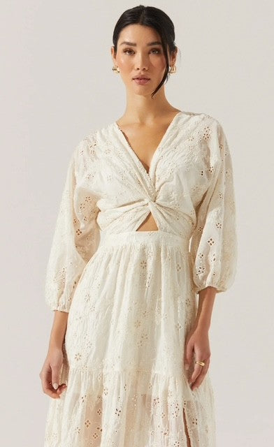 fitted lace wedding dress Astr The Label Women's Jesalyn Eyelet Cutout Maxi Dress - Cream