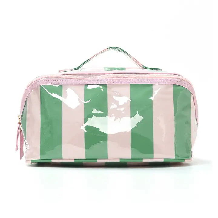 JO Green/Pink Stripe Cosmetic Bag