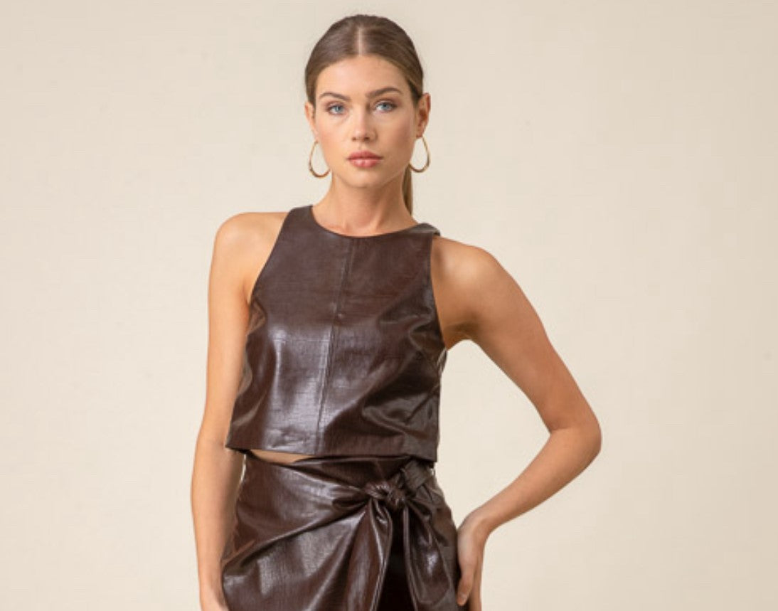 LD Brown Faux Leather Top