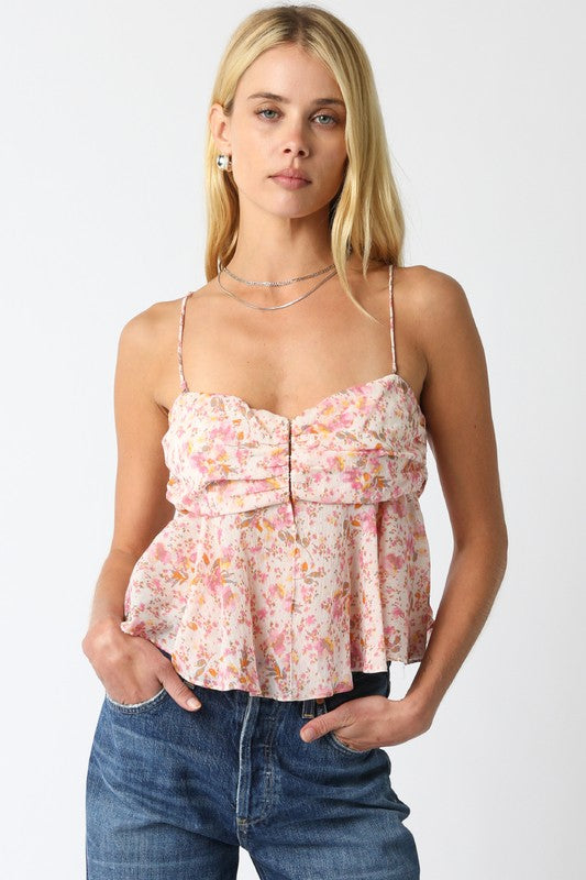OL Pink Print Gathered Top