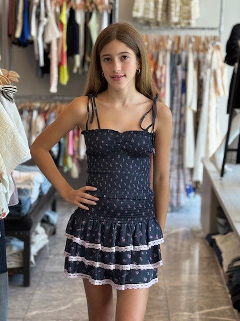 TH Blue Floral Print Ruffle Skirt
