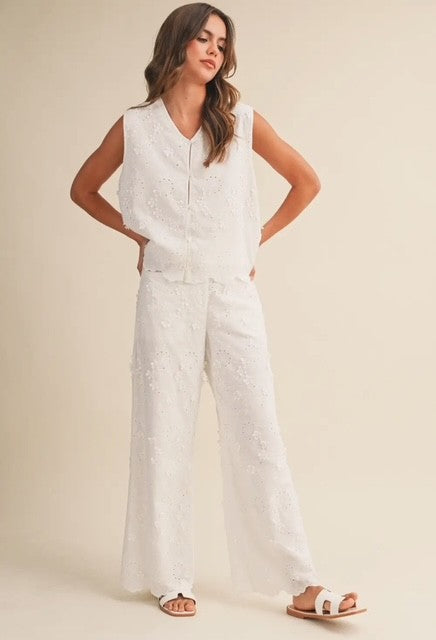 KL White Eyelet Pant Set