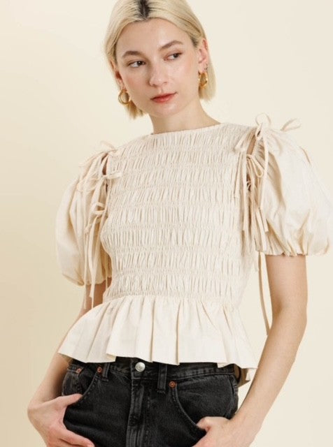 AU Beige Smocked Top